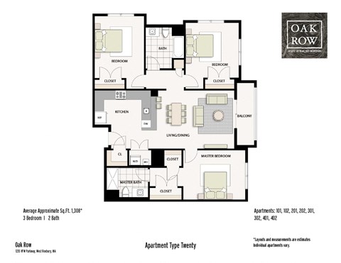 Floor plan for 3 beds, 2 baths, 1250 sqft